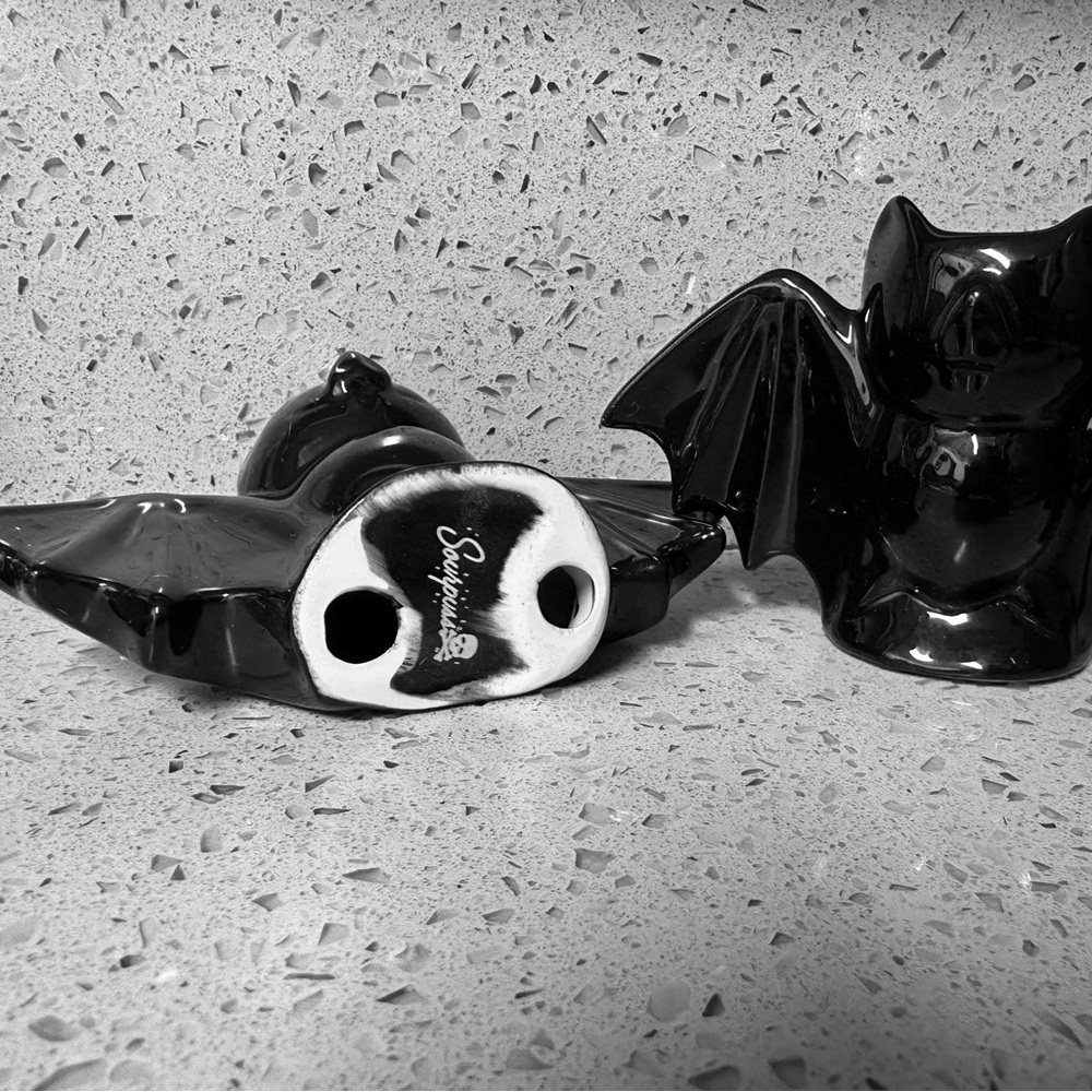 Sourpuss Bat Candlestick Candle Holders Set of 2 Halloween Spooky Witch - Picture 3 of 4
